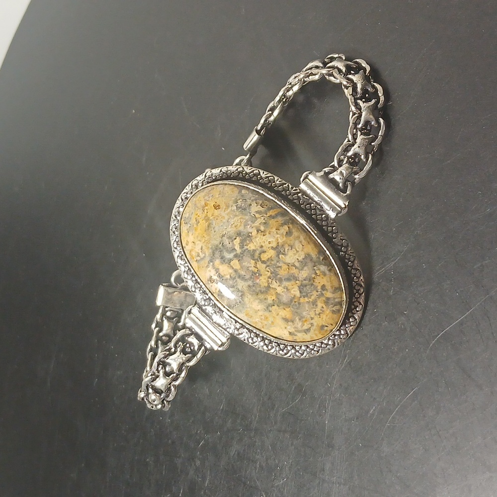 Leopard skin Jasper Gemst Ethnic Silver Bracelet woman